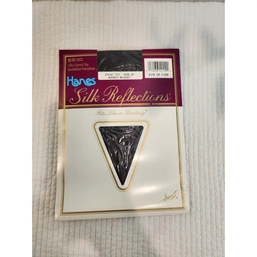 NIB Hanes Silk Reflections Barely Black Sandalfoot Pantyhose EF Sheer Hosiery vt